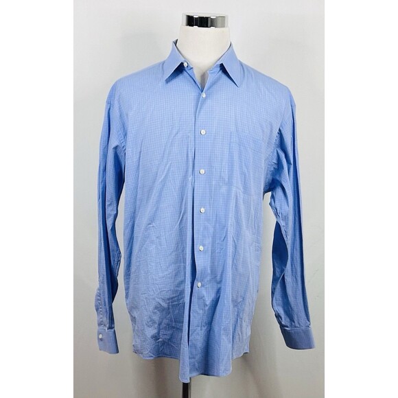 Brooks Brothers 16.5 34/35 Stretch Dress Shirt Blue Plaid Cotton Blend - Picture 2 of 5